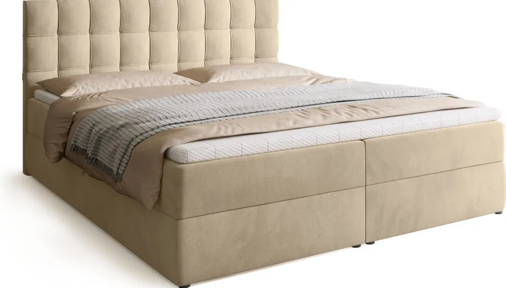 Łóżka Małżeńskie|Łóżka Ze Stelażem>BROMARKT Beżowe łóżko kontynentalne 180x200 cm z pojemnikiem na pościel DETROIT