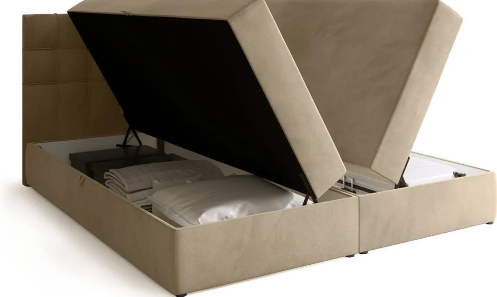 Łóżka Małżeńskie|Łóżka Ze Stelażem>BROMARKT Beżowe łóżko kontynentalne 180x200 cm z pojemnikiem na pościel DETROIT