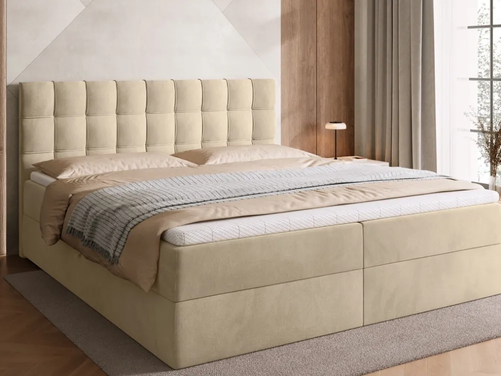 Łóżka Małżeńskie|Łóżka Ze Stelażem>BROMARKT Beżowe łóżko kontynentalne 180x200 cm z pojemnikiem na pościel DETROIT