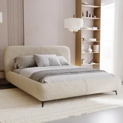 Łóżka Ze Stelażem|Łóżka Na Nóżkach>UNISTYL MEBLE Beżowe łóżko sypialniane MALI 180x200 cm z pojemnikiem na pościel