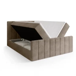 Meble Młodzieżowe|Łóżka Młodzieżowe>BROMARKT Beżowe łóżko sztruksowe kontynentalne 140x200 cm z pojemnikiem DENVER DUO