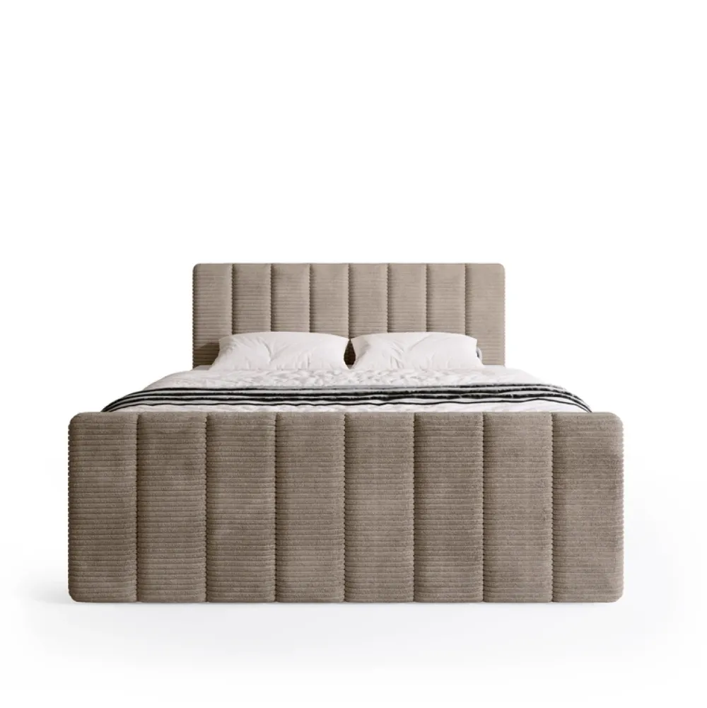 Meble Młodzieżowe|Łóżka Młodzieżowe>BROMARKT Beżowe łóżko sztruksowe kontynentalne 140x200 cm z pojemnikiem DENVER DUO