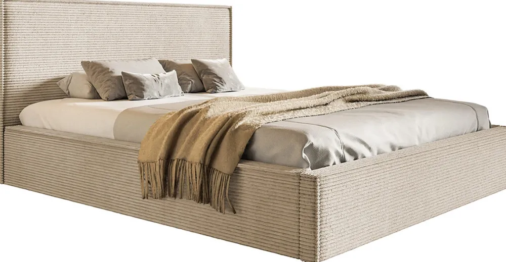 Meble Młodzieżowe|Łóżka Młodzieżowe>Riban Beżowe łóżko tapicerowane 140x200 cm sztruksowe z pojemnikiem PARISIO