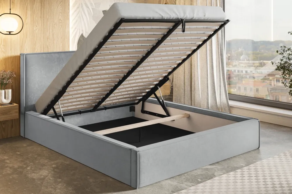 Meble Młodzieżowe|Łóżka Młodzieżowe>Riban Beżowe łóżko tapicerowane 140x200 cm sztruksowe z pojemnikiem PARISIO