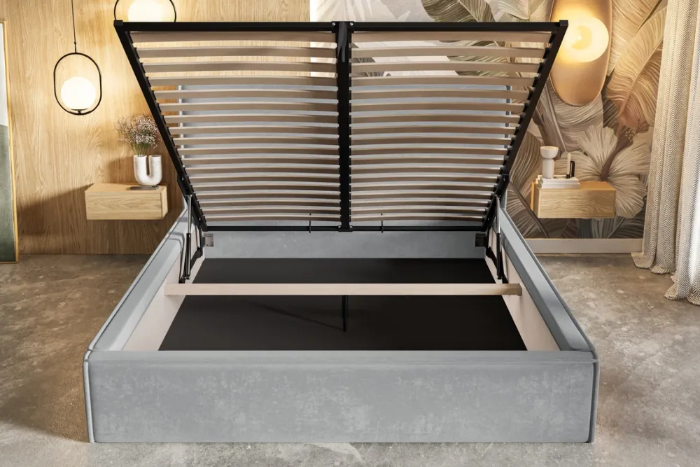 Meble Młodzieżowe|Łóżka Młodzieżowe>Riban Beżowe łóżko tapicerowane 140x200 cm sztruksowe z pojemnikiem PARISIO