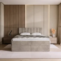 Łóżka Małżeńskie|Łóżka Ze Stelażem></noscript>BROMARKT Beżowe sztruksowe łóżko kontynentalne 160x200 cm DENVER