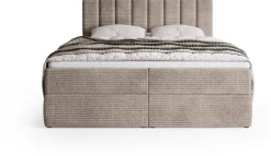 Łóżka Małżeńskie|Łóżka Ze Stelażem></noscript>BROMARKT Beżowe sztruksowe łóżko kontynentalne 160x200 cm DENVER