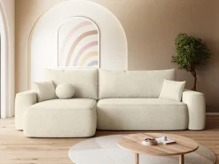 Meble Dla Dzieci|Meble Młodzieżowe></noscript>BROMARKT Beżowy narożnik boucle z funkcją spania do salonu CARMELLO DUO