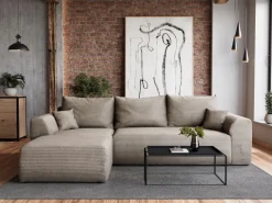 Meble Dla Dzieci|Narożniki></noscript>BROMARKT Beżowy narożnik do salonu rozkładany z funkcją spania ROMEO