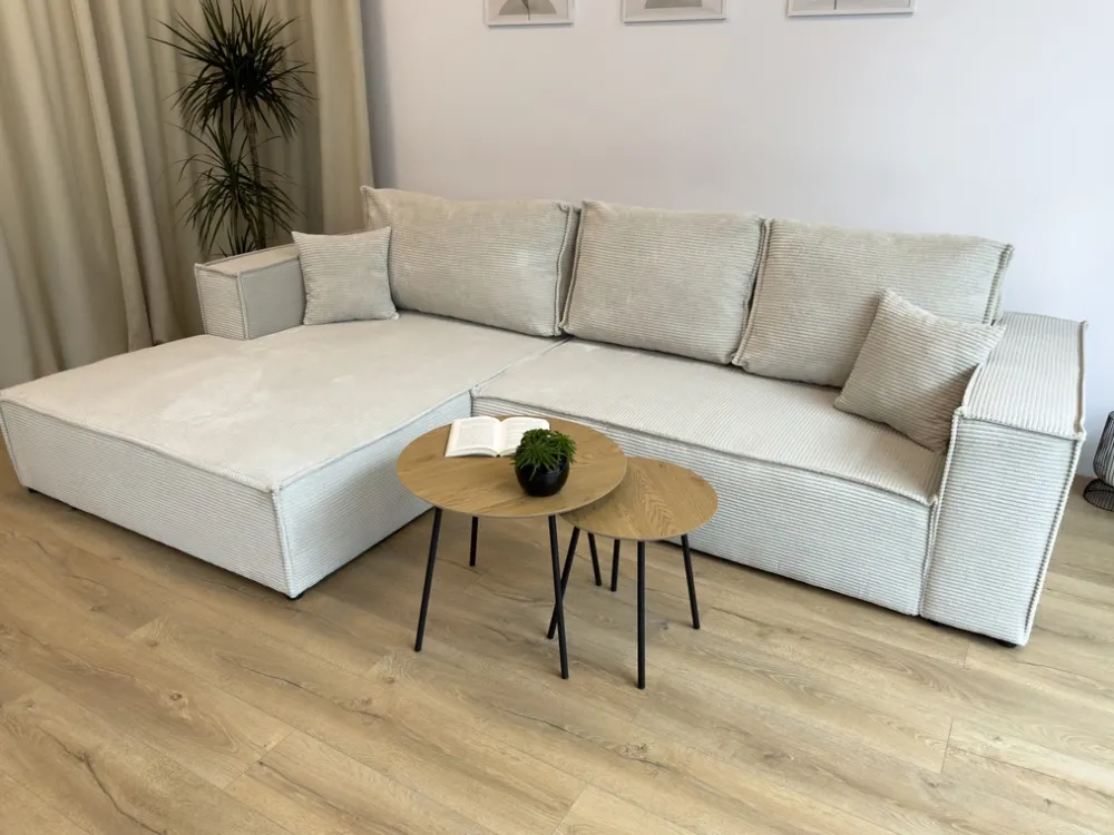 Meble Dla Dzieci|Meble Młodzieżowe>BROMARKT Beżowy narożnik do salonu z funkcją spania i pojemnikiem sztruksowy PABLO