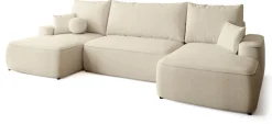 Narożniki></noscript>BROMARKT Beżowy narożnik do salonu z funkcją spania i pojemnikiem CARMELLO U