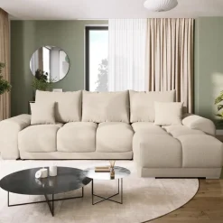 Narożniki></noscript>BROMARKT Beżowy narożnik rozkładany do salonu NUBES z funkcją spania