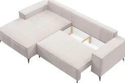 Meble Dla Dzieci|Meble Młodzieżowe></noscript>BROMARKT Beżowy narożnik z funkcją spania do salonu na nóżkach APOLLO