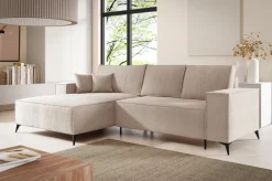 Meble Dla Dzieci|Meble Młodzieżowe></noscript>BROMARKT Beżowy narożnik z funkcją spania do salonu na nóżkach APOLLO