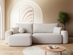 Meble Dla Dzieci|Meble Młodzieżowe></noscript>BROMARKT Beżowy narożnik z funkcją spania i pojemnikiem CARMELLO DUO