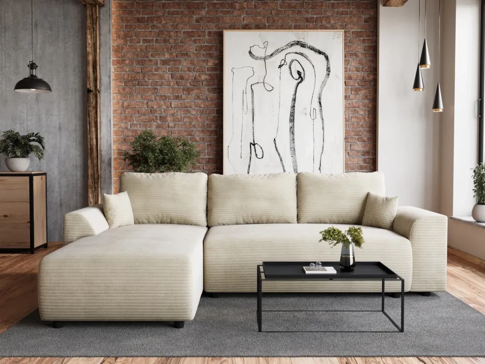 Meble Dla Dzieci|Narożniki>BROMARKT Beżowy nowoczesny narożnik do salonu z funkcją spania i pojemnikiem ROMEO