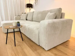 Meble Dla Dzieci|Meble Młodzieżowe></noscript>BROMARKT Beżowy rozkładany narożnik do salonu z funkcją spania PUMI