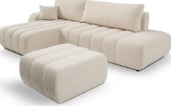 Narożniki></noscript>LASKI Beżowy rozkładany narożnik do salonu z funkcją spania BLISS