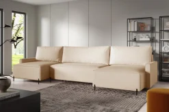 Narożniki></noscript>BROMARKT Beżowy rozkładany narożnik na nóżkach do salonu NORTON U