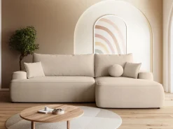 Meble Dla Dzieci|Meble Młodzieżowe></noscript>BROMARKT Beżowy rozkładany narożnik z funkcją spania CARMELLO