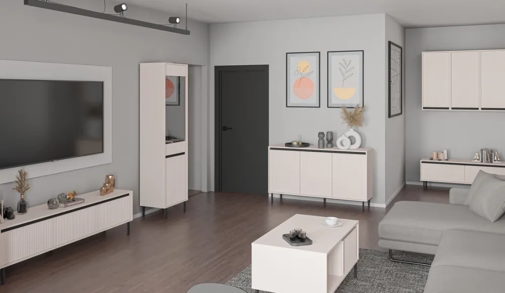 Zestawy Mebli Do Salonu|Ławy I Stoliki>Lempert Beżowy stolik kawowy z szufladami 100x60 cm OMEGA beż piaskowy