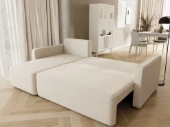 Meble Dla Dzieci|Meble Młodzieżowe>BROMARKT Beżowy welurowy narożnik z funkcją spania do salonu QULIO