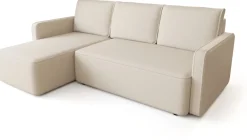 Meble Dla Dzieci|Meble Młodzieżowe></noscript>BROMARKT Beżowy welurowy narożnik z funkcją spania do salonu QULIO