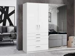 Meble Dla Dzieci|Szafy Do Pokoju Dziecięcego></noscript>Stolar Biała duża szafa uchylna z lustrem i szufladami 200 cm POLAR