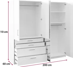 Meble Dla Dzieci|Szafy Do Pokoju Dziecięcego></noscript>Stolar Biała duża szafa uchylna z lustrem i szufladami 200 cm POLAR