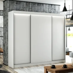 Zestawy Mebli Do Przedpokoju|Szafy Trzydrzwiowe></noscript>Arton Biała duża trzydrzwiowa szafa przesuwna do sypialni 250 cm BRANDON biały