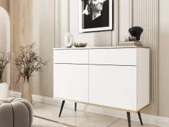 Zestawy Mebli Do Salonu|Komody></noscript>PIASKI Biała dwudrzwiowa komoda z szufladami 107 cm ORVIETO biały