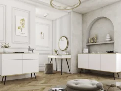 Zestawy Mebli Do Salonu|Komody></noscript>PIASKI Biała dwudrzwiowa komoda z szufladami 107 cm ORVIETO biały