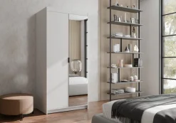 Zestawy Mebli Do Przedpokoju|Szafy Modułowe></noscript>Lempert Biała dwudrzwiowa modułowa szafa z lustrem i półkami 90 cm KUBA biały