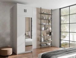 Zestawy Mebli Do Przedpokoju|Szafy Modułowe></noscript>Lempert Biała dwudrzwiowa modułowa szafa z lustrem i półkami 90 cm KUBA biały