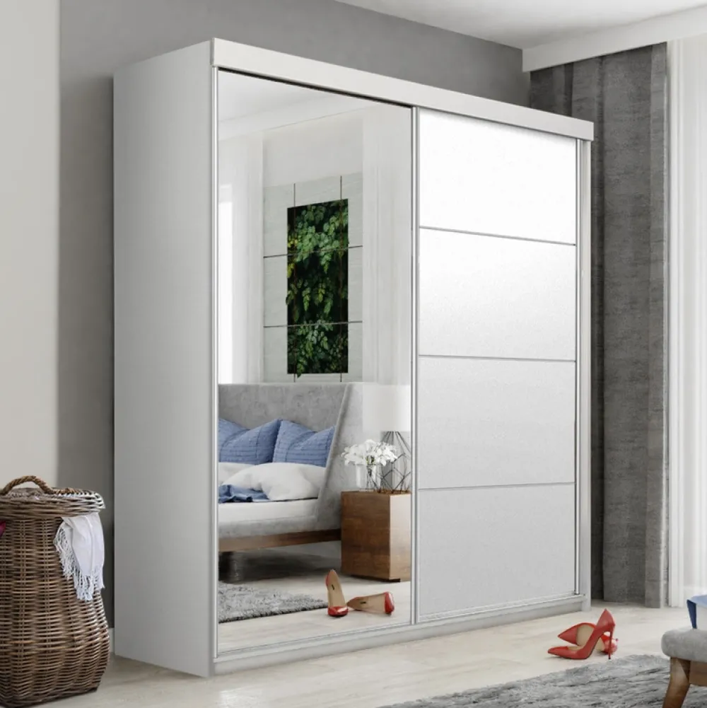Szafy Przesuwne|Zestawy Mebli Do Przedpokoju>KIER Biała dwudrzwiowa szafa do sypialni 150 cm z lustrem TARO biały