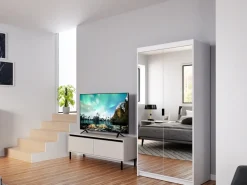 Zestawy Mebli Do Przedpokoju|Szafy Modułowe></noscript>Lempert Biała dwudrzwiowa szafa modułowa z lustrem 90 cm KUBA biały