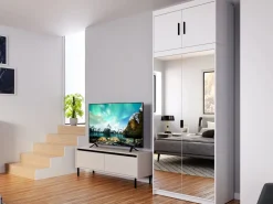 Zestawy Mebli Do Przedpokoju|Szafy Modułowe></noscript>Lempert Biała dwudrzwiowa szafa modułowa z lustrem 90 cm KUBA biały