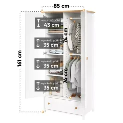 Meble Młodzieżowe|Zestawy Mebli Młodzieżowych></noscript>lenart. Biała dwudrzwiowa szafa młodzieżowa z półkami STORY