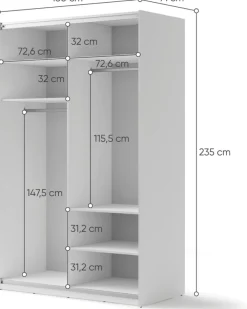Szafy Dwudrzwiowe|Szafy Do Przedpokoju></noscript>lenart. Biała dwudrzwiowa szafa przesuwna z lustrem 150 cm MAXI