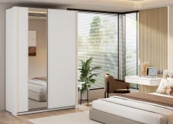 Szafy Dwudrzwiowe|Szafy Do Przedpokoju></noscript>lenart. Biała dwudrzwiowa szafa przesuwna z lustrem 150 cm MAXI