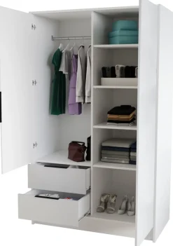 Zestawy Mebli Do Przedpokoju|Szafy Dwudrzwiowe>Arton Biała dwudrzwiowa szafa uchylna 102 cm z szufladami NUBIA