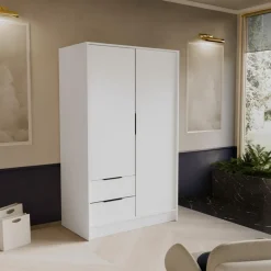 Zestawy Mebli Do Przedpokoju|Szafy Dwudrzwiowe></noscript>Arton Biała dwudrzwiowa szafa uchylna 102 cm z szufladami NUBIA