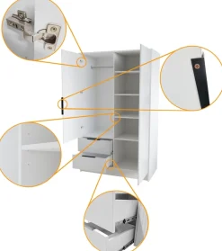 Zestawy Mebli Do Przedpokoju|Szafy Dwudrzwiowe></noscript>Arton Biała dwudrzwiowa szafa uchylna 102 cm z szufladami NUBIA