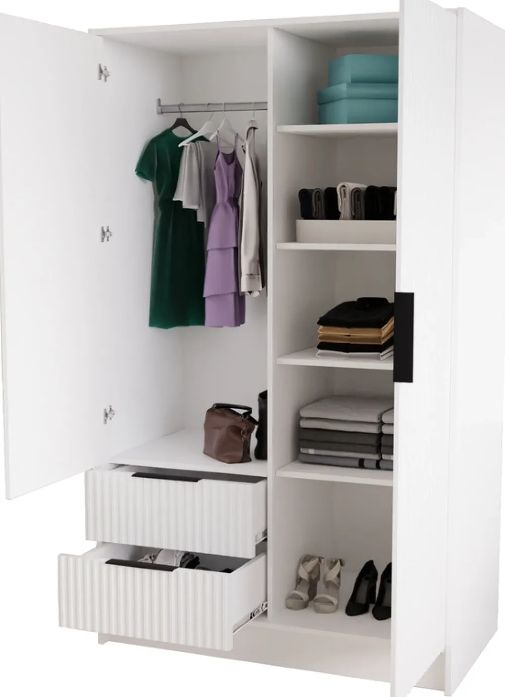 Zestawy Mebli Do Przedpokoju|Szafy Dwudrzwiowe>Arton Biała dwudrzwiowa szafa uchylna 102 cm z półkami NEXUS biały