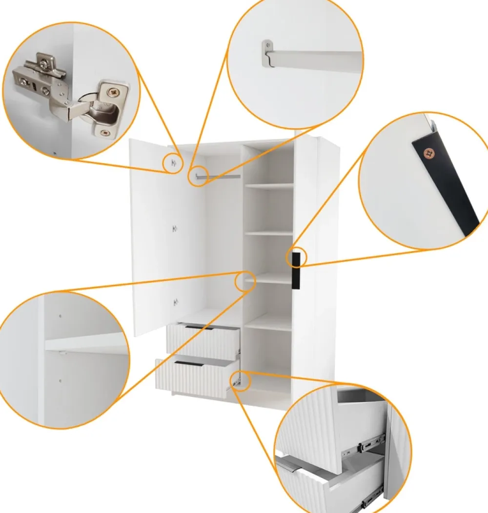 Zestawy Mebli Do Przedpokoju|Szafy Dwudrzwiowe>Arton Biała dwudrzwiowa szafa uchylna 102 cm z półkami NEXUS biały