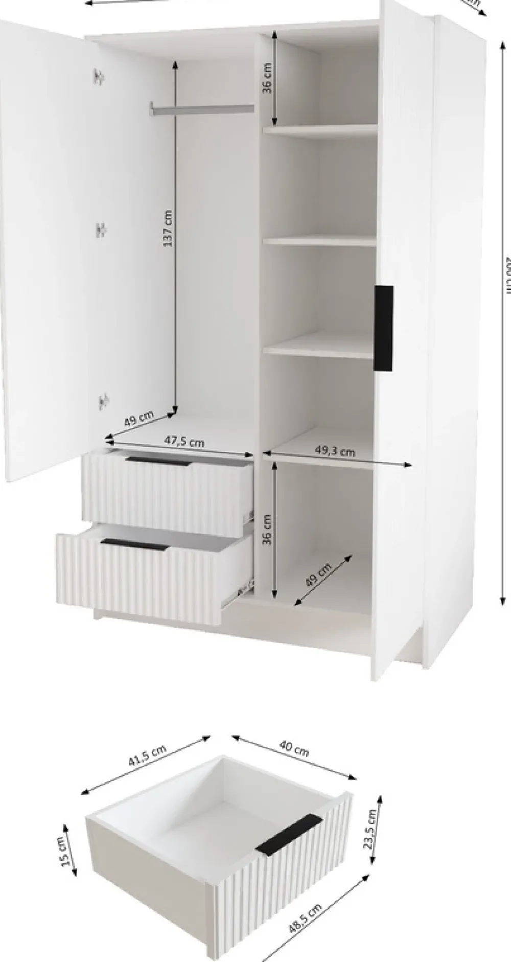 Zestawy Mebli Do Przedpokoju|Szafy Dwudrzwiowe>Arton Biała dwudrzwiowa szafa uchylna 102 cm z półkami NEXUS biały