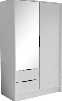 Zestawy Mebli Do Przedpokoju|Szafy Dwudrzwiowe>Arton Biała dwudrzwiowa szafa z lustrem 102 cm z szufladami NUBIA