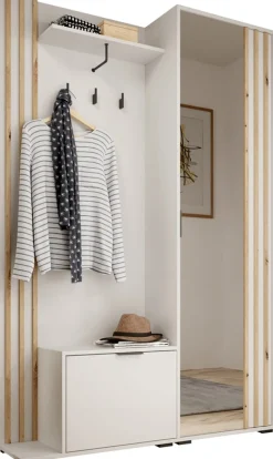 Zestawy Mebli Do Przedpokoju>PIASKI Biała garderoba do przedpokoju z lustrem i wieszakami KELLY biały