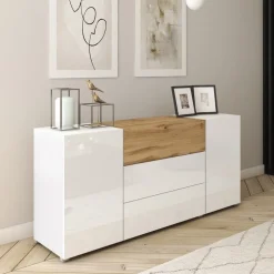 Zestawy Mebli Do Salonu|Komody>BRATEX Biała komoda 150 cm do salonu z szufladami BRAVIN