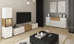 Zestawy Mebli Do Salonu|Komody></noscript>BRATEX Biała komoda 150 cm do salonu z szufladami BRAVIN